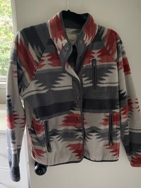 Thread & Supply Red and Gray Patterned Fleece Zip Jacket
